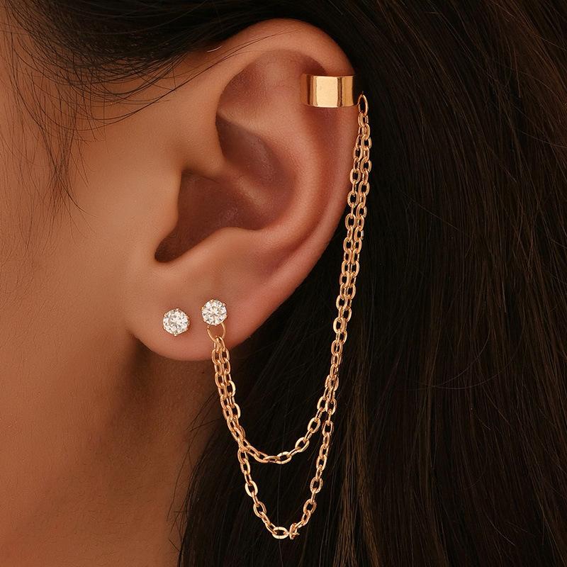 1Pcs New Fashion Bohemian Ear Clip Earring for Teens Women Men Simple Fake Cartilage Long Tassel Chain Ear Cuff Zircon