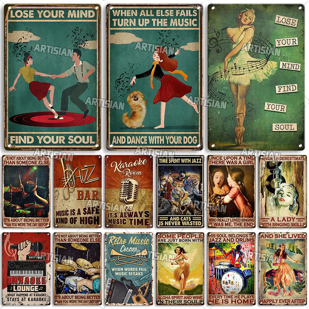 Künstler Musik Tanz Metallposter Trommel Blechschild Instrumentv Dekorative Platte Wanddekor Garage Bar Pub Club Hotel Küche