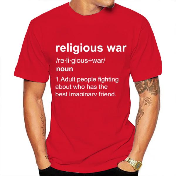 Religious War Men's T Shirt Funny Letter Print Short Sleeve Tees Fashion Graphic Y2k Tops Best Friend Men's Oversized Clothing