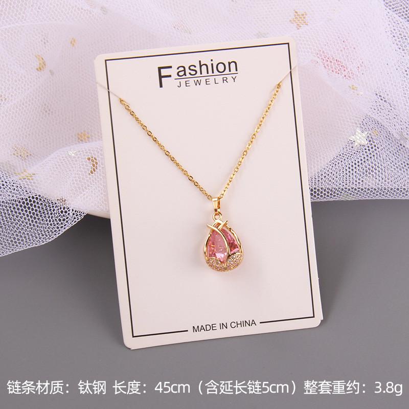 Luxury Drop Water Shaped Zircon Pendant Necklace Geometric Stainless Steel Choker Jewelry Birthday Gifts For Women Girls