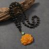 Wood Bead Beeswax Necklace No Matter Brand Pixiu Pendant Chicken Oil Yellow Amber Men's and Women's Long Sweater Chain Pendant
