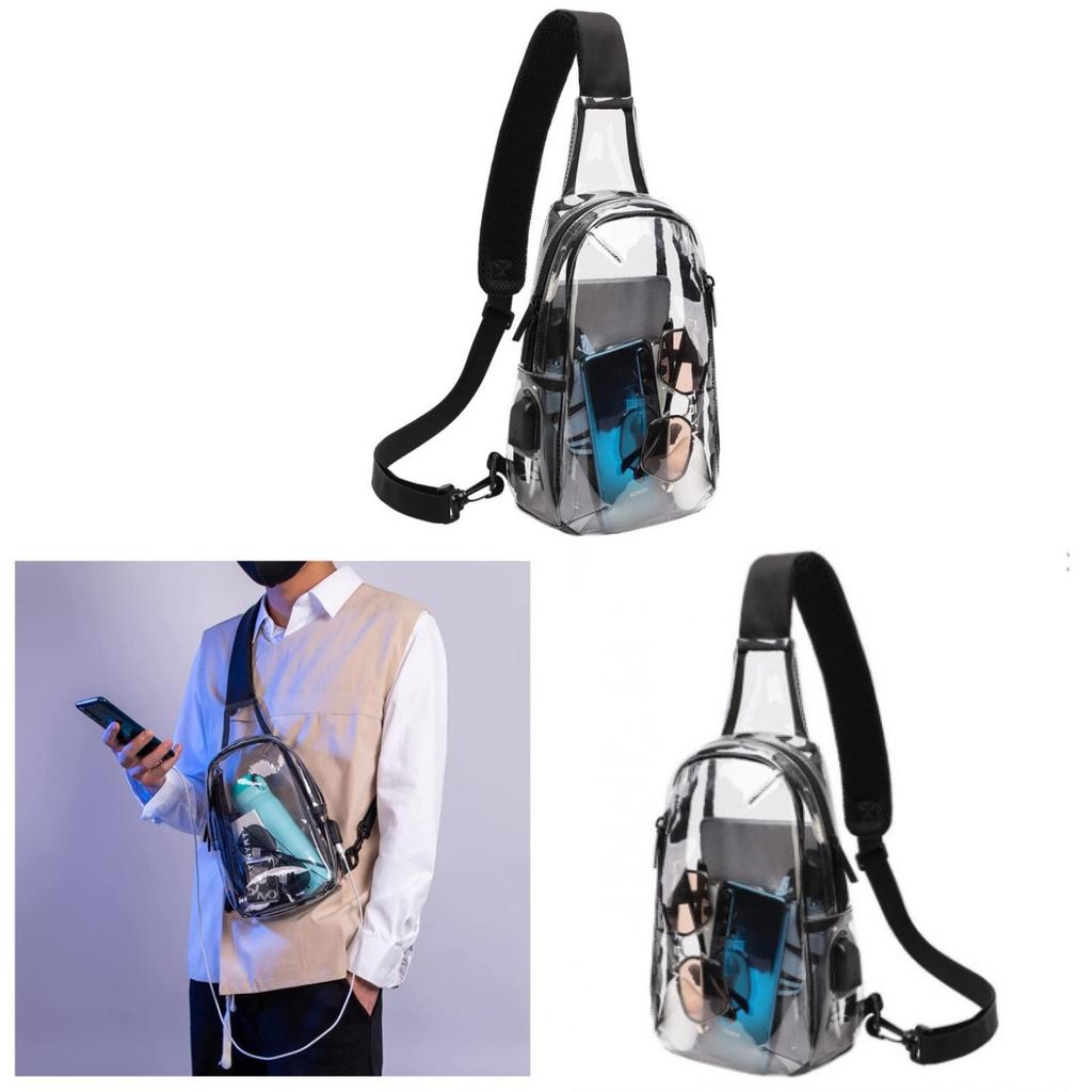 Mini-Umhängetasche aus PVC mit USB-Ladeanschluss für Freizeit für Herren Damen