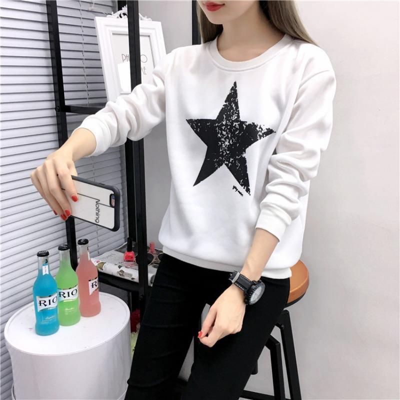 Women's Printed Loose Oversized Fleece Long Sleeved Sweatshirt