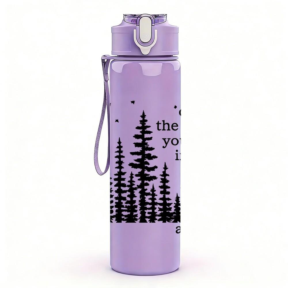 1PC Pine Forest Text Graphic 750ml Color Plastic Sports Water Bottle Leakproof Flip Straw Lid Suitable for Sports Office Home Use