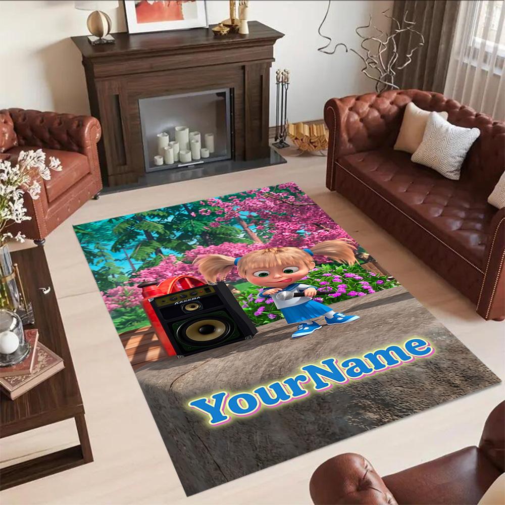 Masha Bear Customized Name Area Rug Design for Balcony Entryway Game Room Hallway Antislip Carpet Office home decor Spiritual Gift