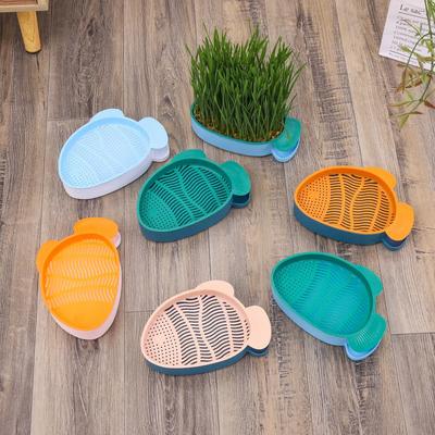 Fish Shaped Hydroponic Cat Grass Box Cat Snack Cat Mint Hydroponic Soilless Portable Planting Cat Grass Pot Pet Supplies Set