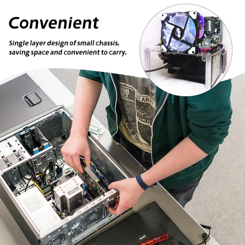 VILLCASE Transparent Open Frame PC Case with Motherboard UATX Compact Stable and Test Stand Stand, Compatible, Design, Base, Easy-to-Assemble