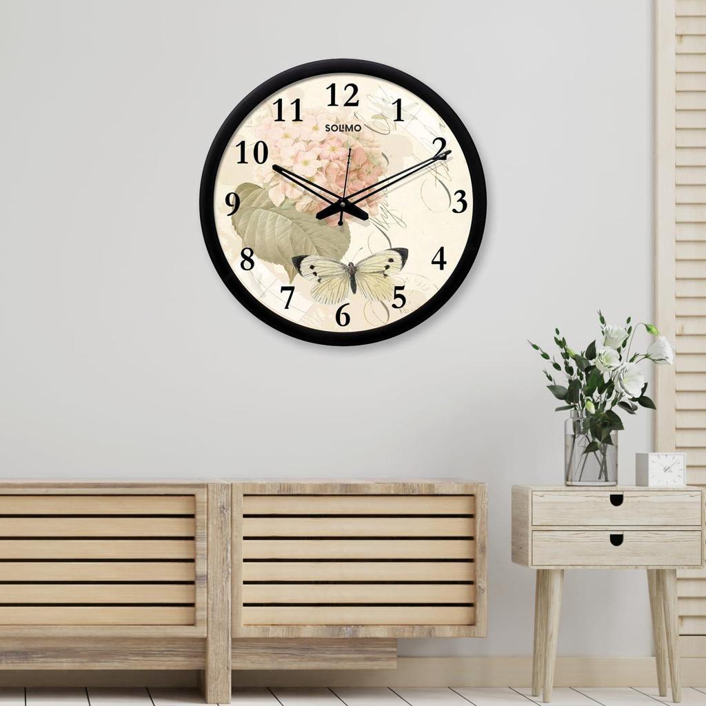 Plastic Silent Movement Designer Wall Clock (Black Frame, 12-inch)