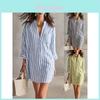 Abito estivo a righe in poliestere con colletto a camicia per vacanze casual al mare