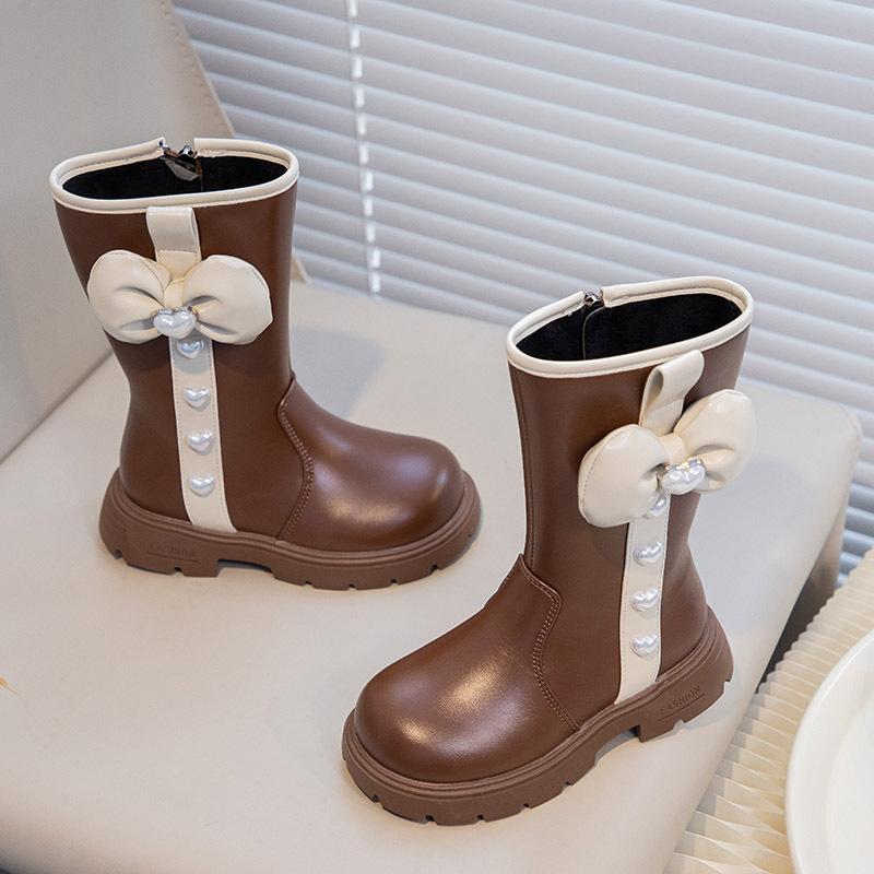 Nové nízké kožené boty s měkkou podrážkou pro dívky mašličkové kotníkové boty