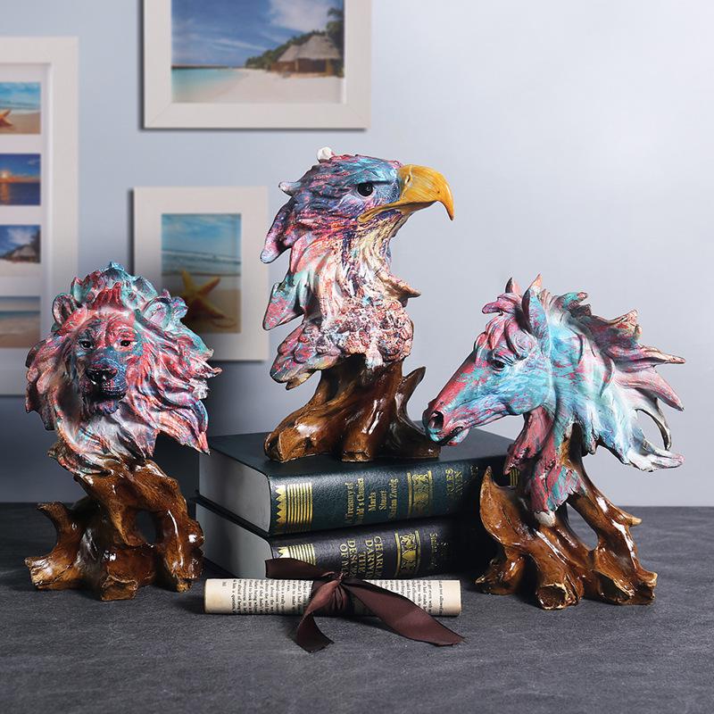 European Style Eagle Head Resin Figurine - Abstract Animal Ornament for Living Room, Study, or Office