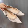 2025 new spring and autumn rivet pointed single shoes flat bottom willow shallow mouth comfortable patent leather shoes flat soft sole women's shoes