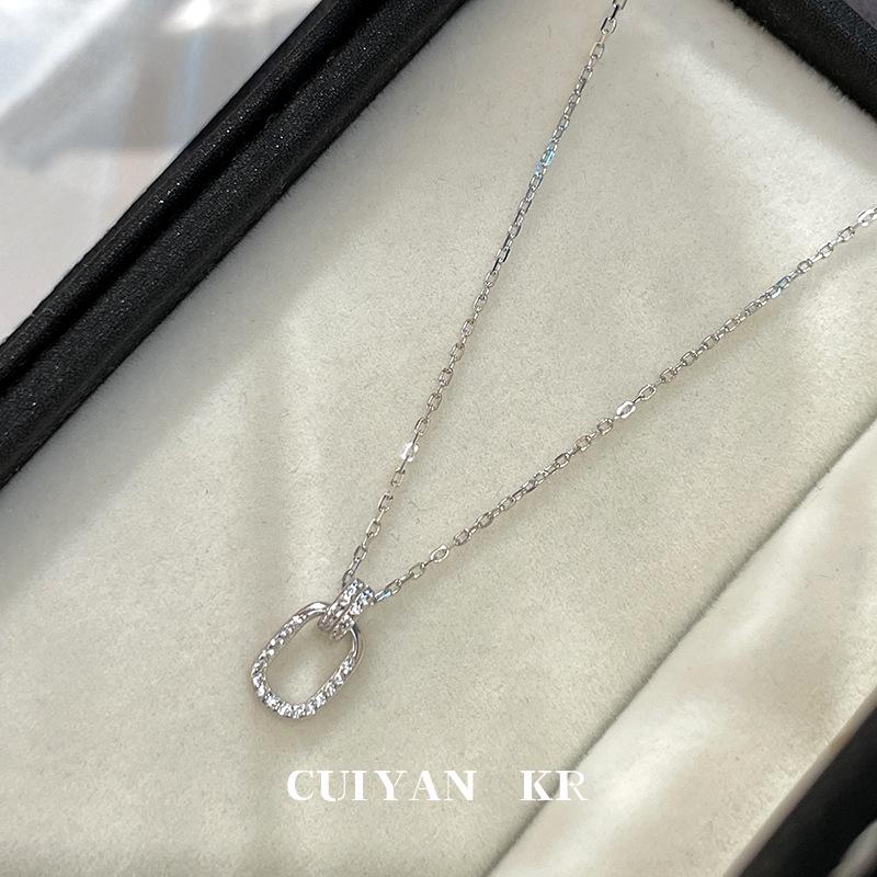 Cui Yan S925 Sterling Silver Geometric Square Necklace for Women - Korean Style Luxurious Choker 925 Silver