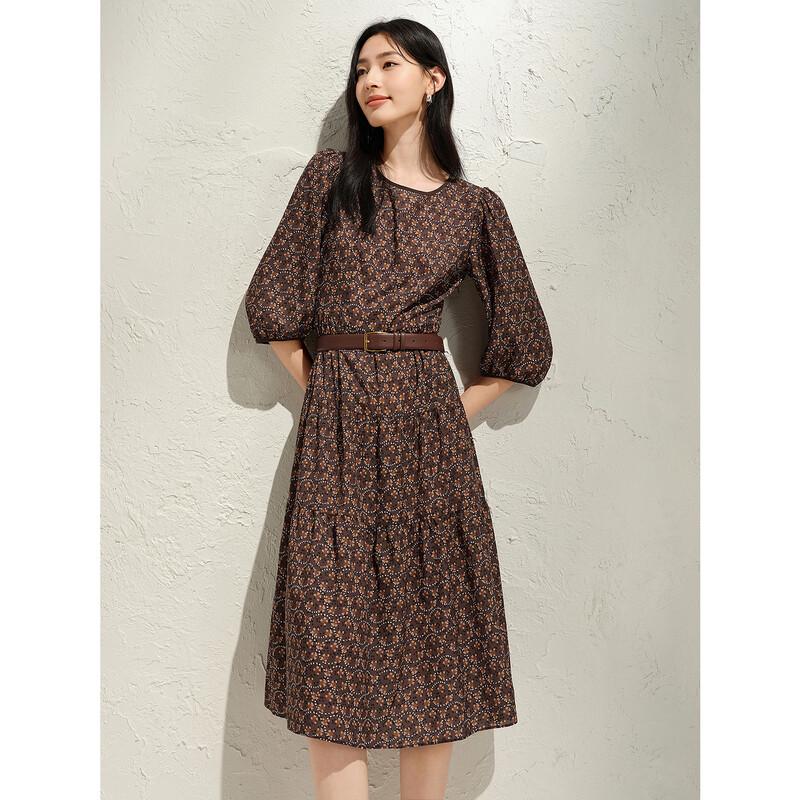 Annacau Elegant Geometric Print Chiffon Midi Dress