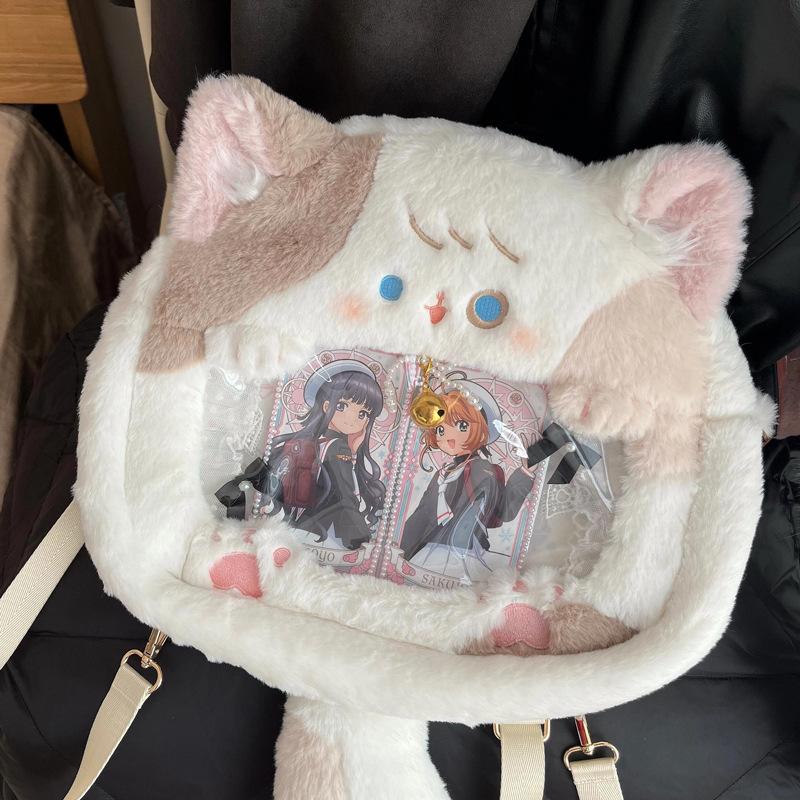 Korean version ins cute plush kitten pain bag Japanese sweet wind two-dimensional backpack transparent cartoon backpack