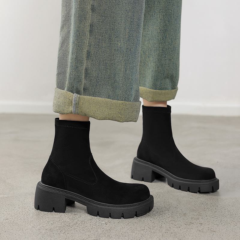 Krazing Pot Flock Round Toe Зимние толстые каблуки Современные короткие женские ботинки — фото 11