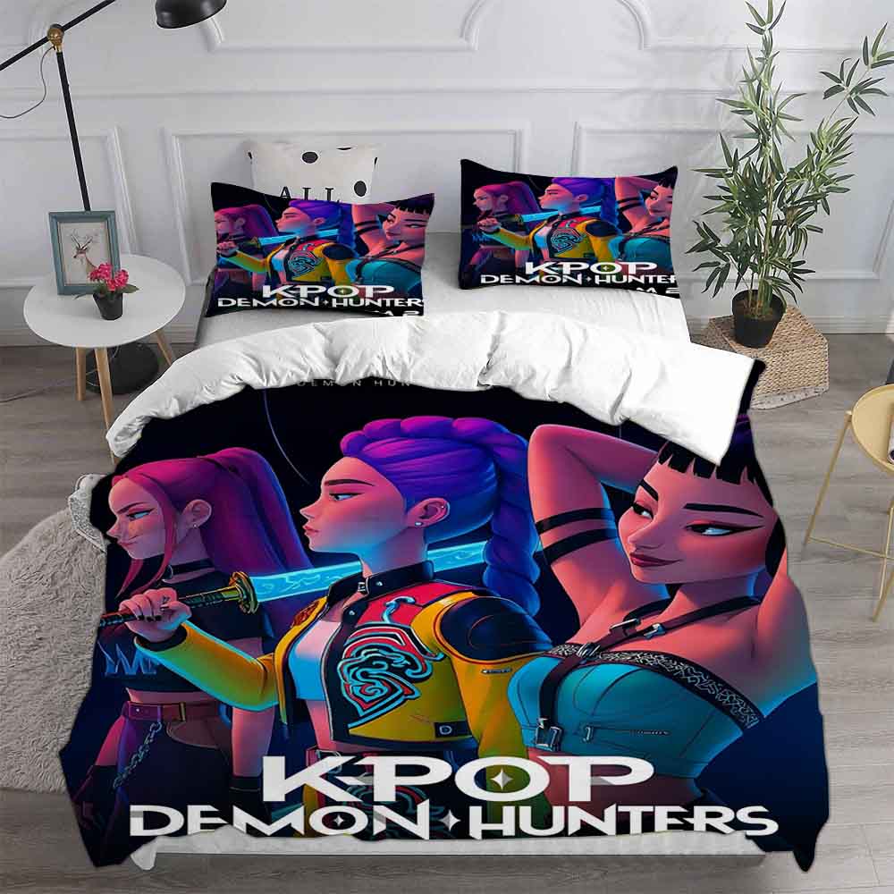 KPop Dämonenjäger Rumi Mira Zoe Bettwäschesets Steppdecke Quilt Bettbezug Bettdeckenbezug Kissenbezug 2-3-teilige Sets Kinder Erwachsenengröße
