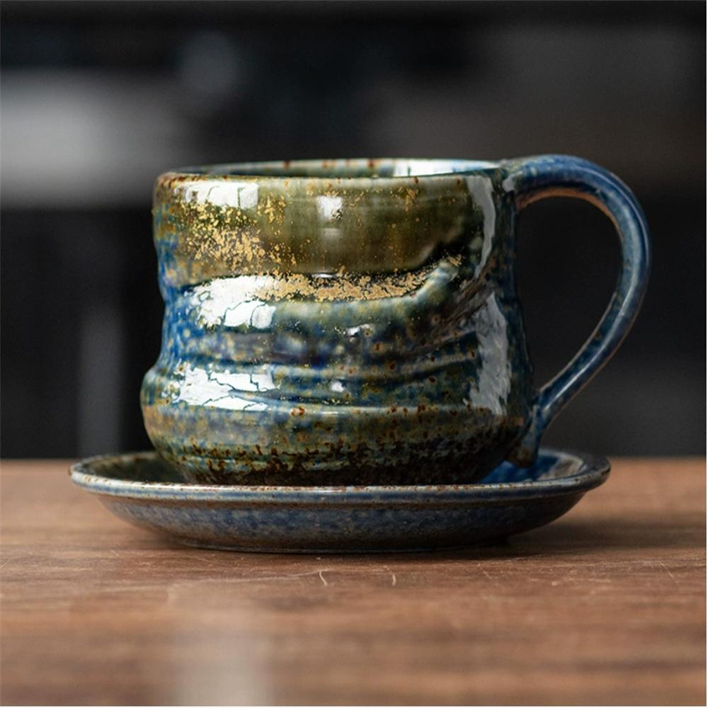 1X Japanese Style Creative Retro Ceramic Coffee Cup Mugs Saucer Set Tea Coarse Coffee Milk Cups Mug