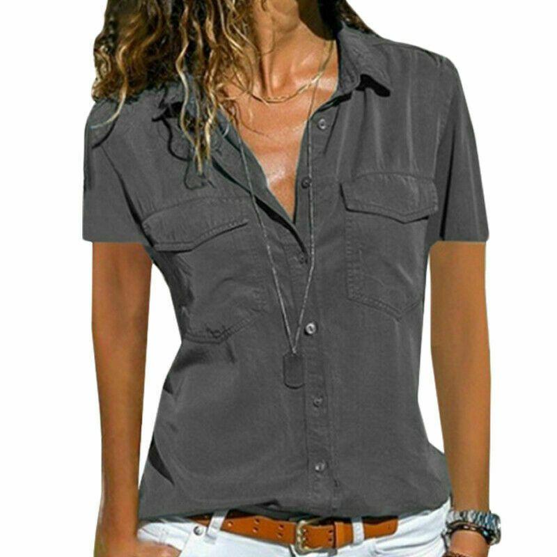 Women V Neck Short Sleeve Shirt Blouse Ladies Summer Tshirt Tops Tee Size Plus Classic Gray,3XL