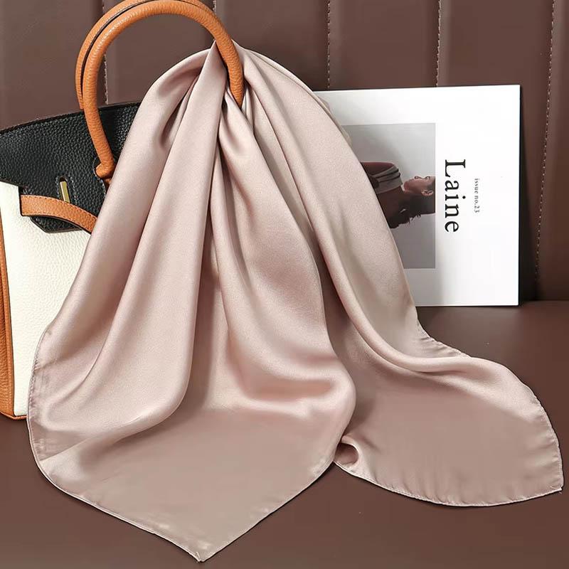 Luxus Uni Farbe Seide Quadratisches Tuch Damen Weiches Satin Pferdehaarband Halstuch Büro Hijab Stirnband Foulard Taschenbänder Geschenk