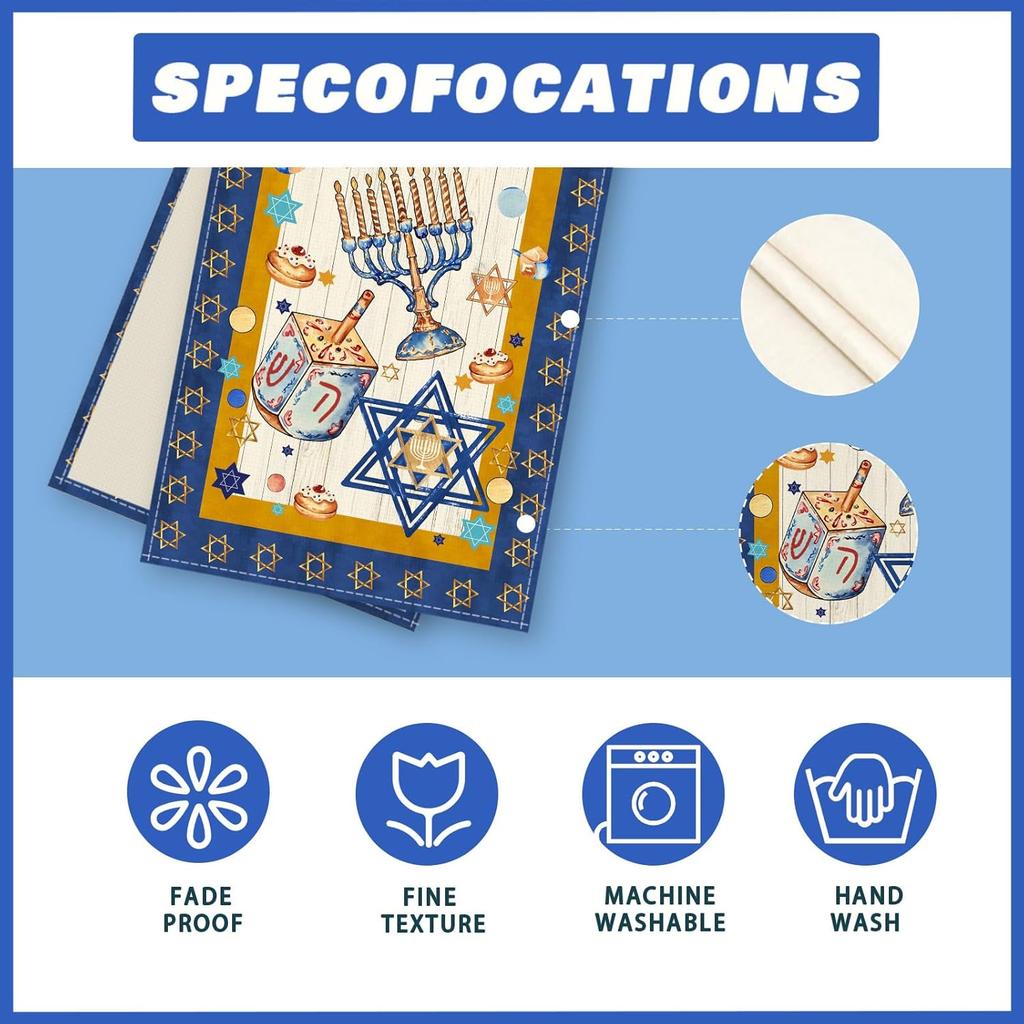 XCHI Hanukkah Six-Pointed Star Chanukah Menorah Dreidel Table Runner Table Decoration for Party Home Kitchen Dining Holiday Decor 13x72 Inch