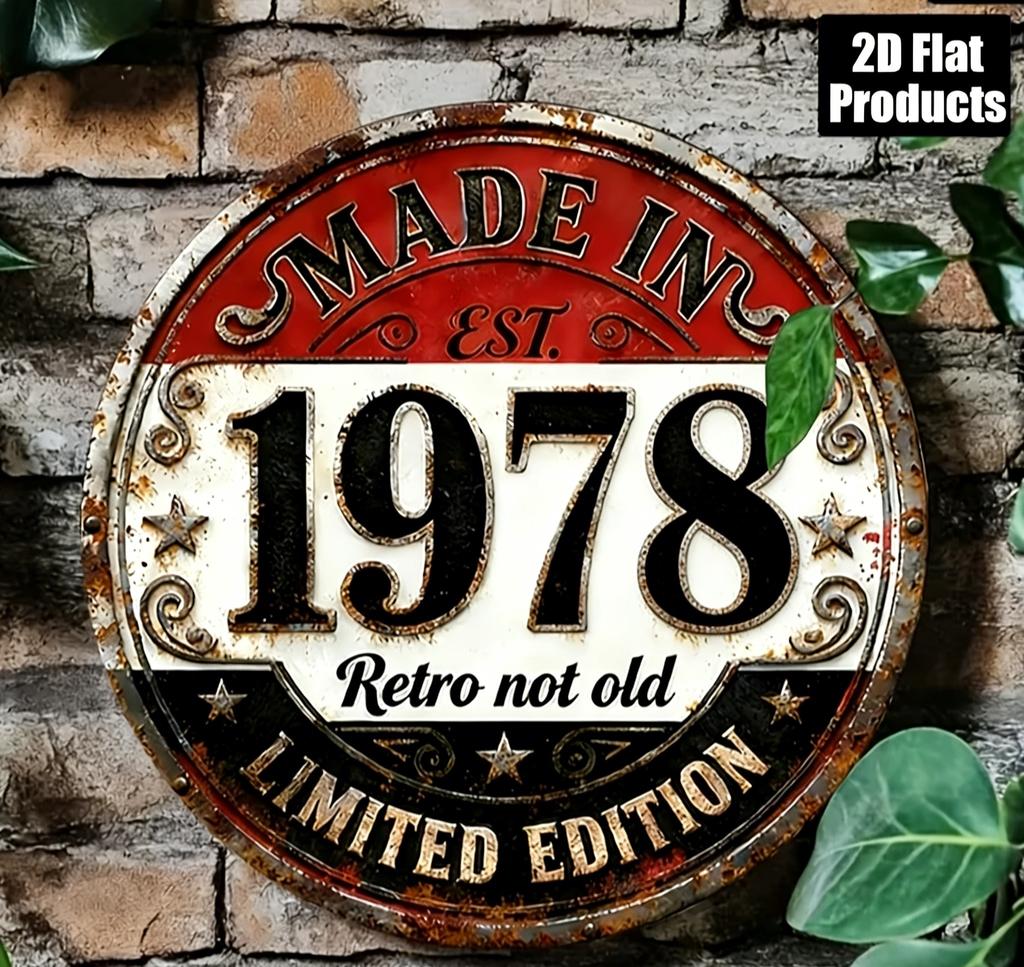 Hergestellt in Retro Nicht Alt D Flach Rund Metallschild Limitierte Auflage Vintage Rustikal Wanddekor für Zuhause Bar Café