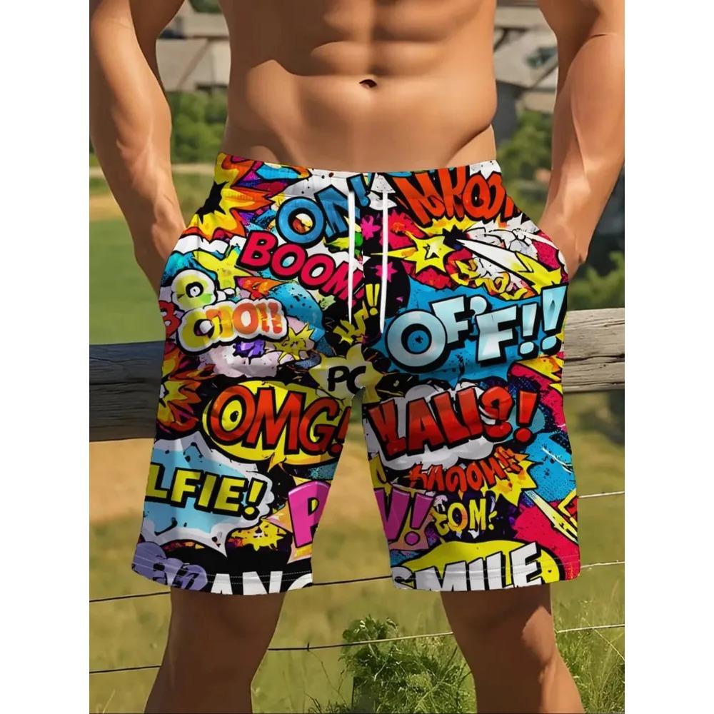 Men s Casual Shorts Outdoor Wear Creative Colorful Fun Cartoon Letter 3D Printed Shorts Loose Casual Plus Breathable Cool Summer Versatile Shorts S