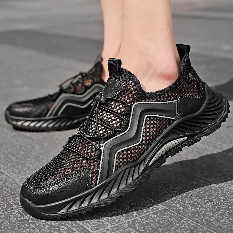 

Summer popular casual shoes, foreign trade mesh sports versatile men s shoes, breathable, lace-free and comfortable one pedal 46 чорний