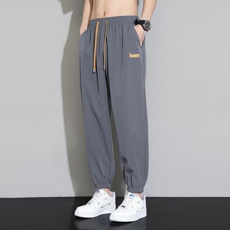 Summer Ice Silk Men's Pants Drooping Wide-leg Loose Sports Trend Straight Casual Pants