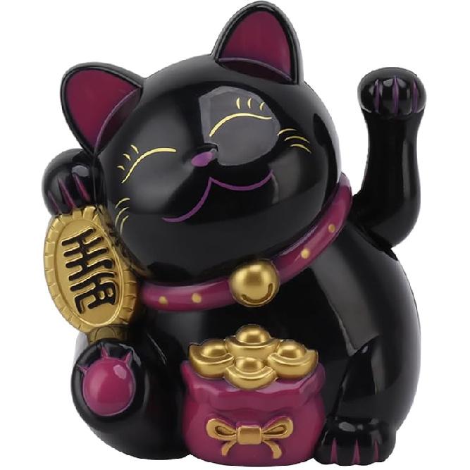 

5,5-дюймовый Кот Удачи, Работающий от батареек Японский Кот Удачи с Машущей Лапой Китайский Фэн-шуй Декорация Манэки-нэко для Удачи, Денег и Удачи, для чёрный