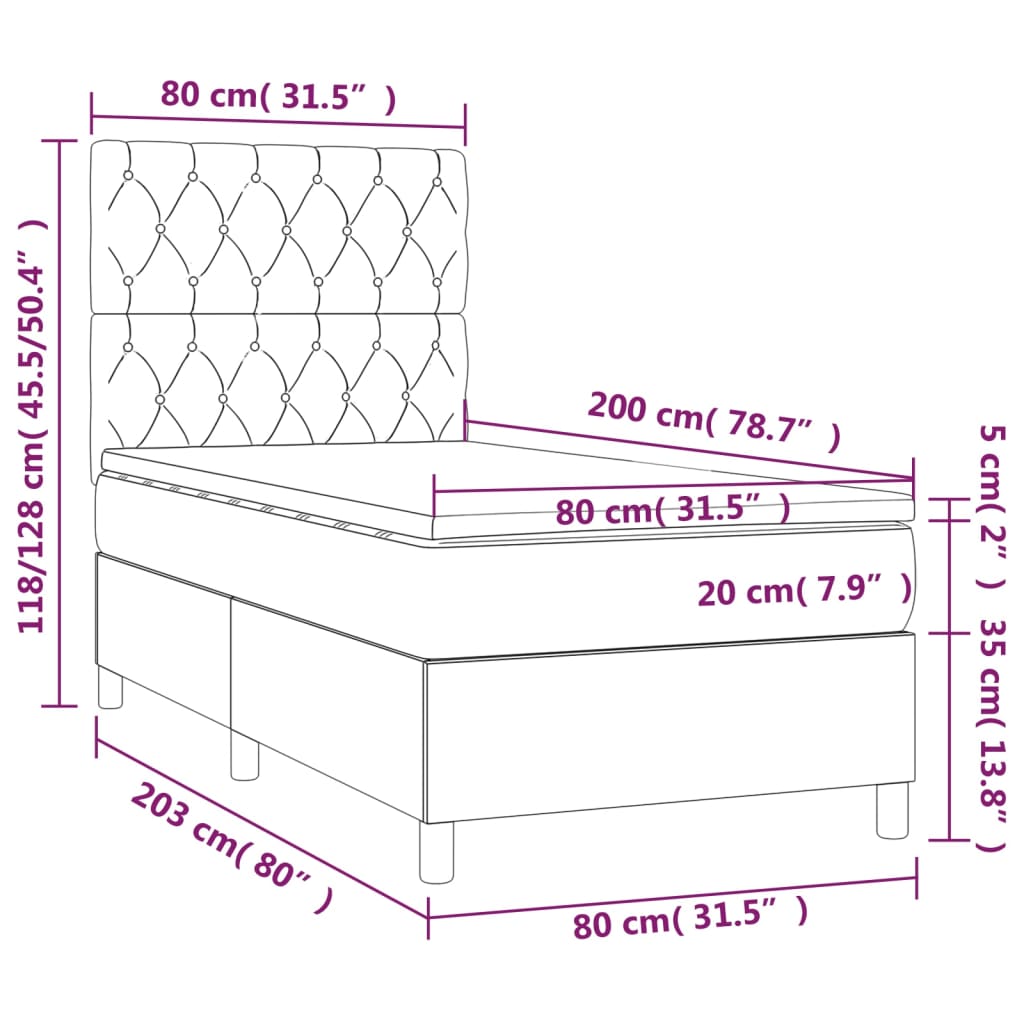 Vidaxl Łóżko Kontynentalne Z Materacem I Led, Czarny Aksamit 80X200 Cm