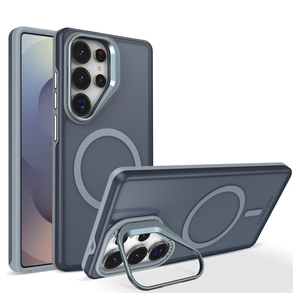 Metal Lens Stand Magnetic Magsafe Phone Case for Samsung S25 Edge S23 Plus FE S24 Ultra Quality Shockproof Wireless Charge Cover