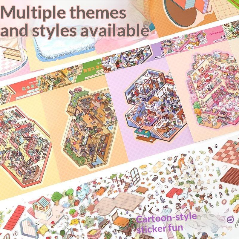 3D Scene Building Sticker Book PET Waterproof Portable Stickers for Travel DIY Scrapbook Phone Case Laptop Decor