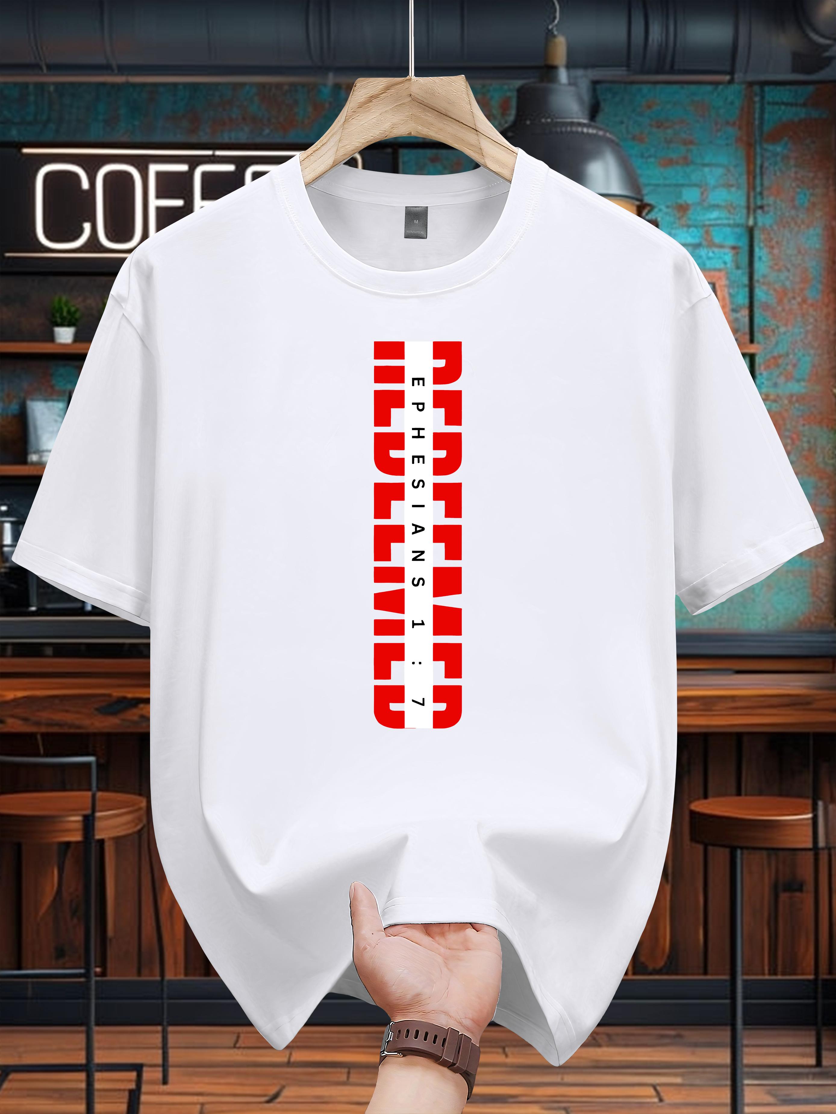 Graphic Print T-shirt - Black with Red & White Stripes M