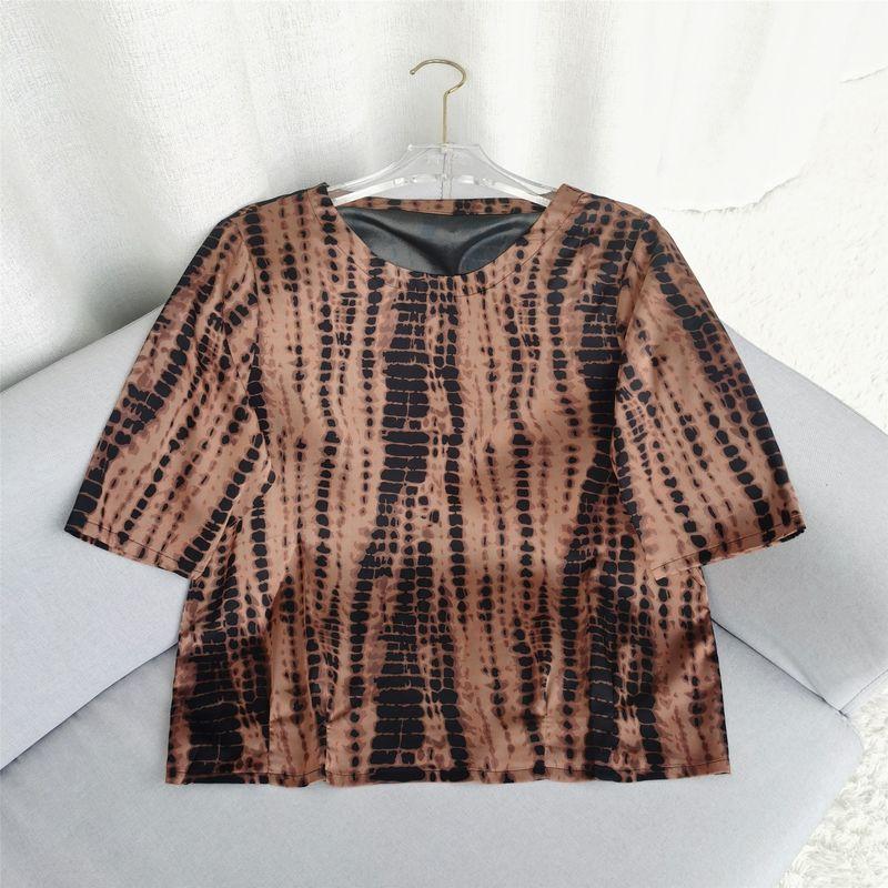 Mom Summer Clothes Tops Women's Half Sleeve Silk T-shirt Loose Middle-Aged and Elderly Small Shirt Short T Belly-Covering Coat Tops