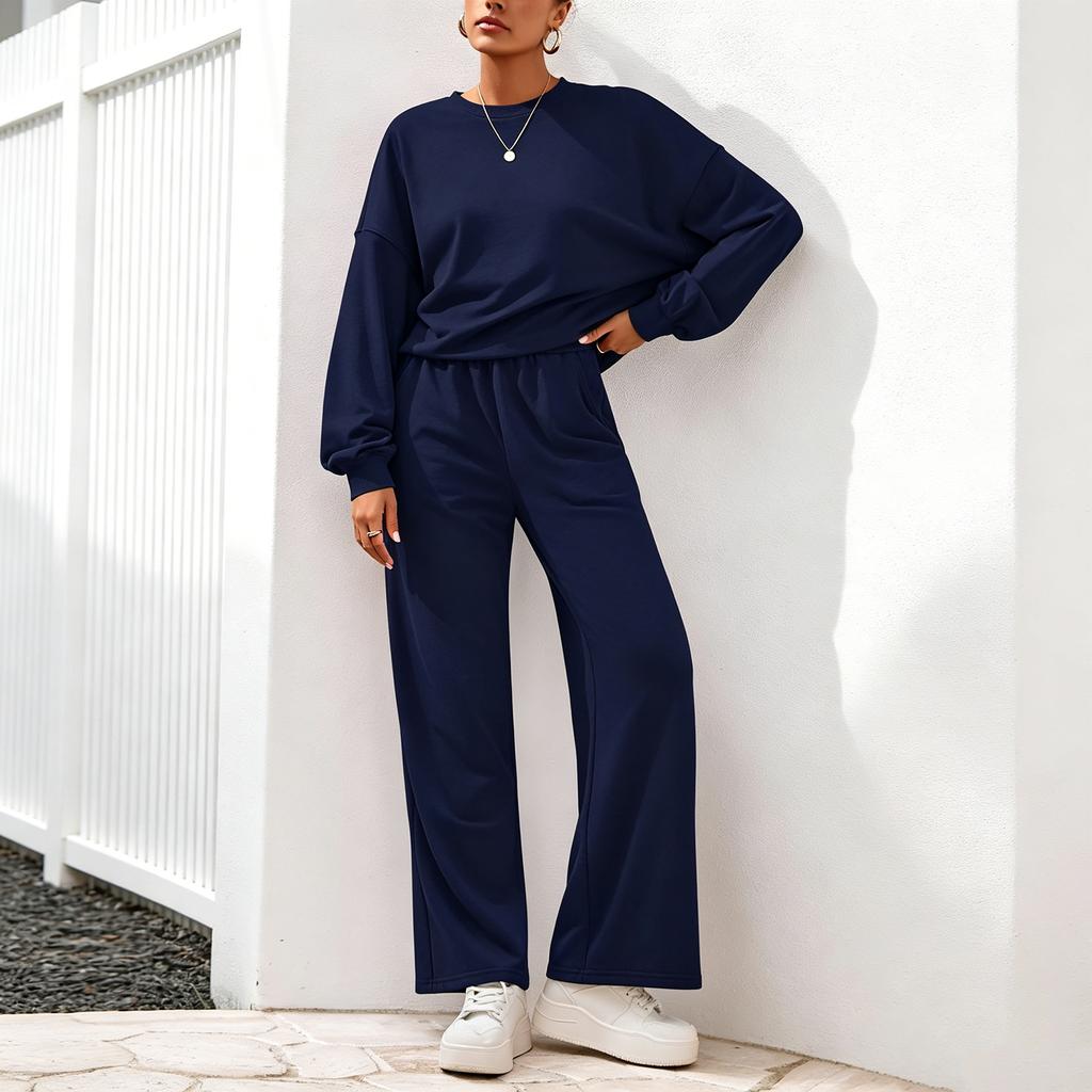 Women's 2 Piece Outfit Crewneck Sweatshirt and Wide Leg Pants for Casual Loungewear