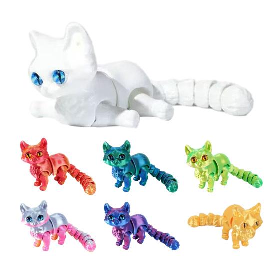 3D Printed Cat Articulated Cute Cat Fidget Toy Desktop Pet with Movable Joints Stress Relief Toy for Home Office Desk Classroom