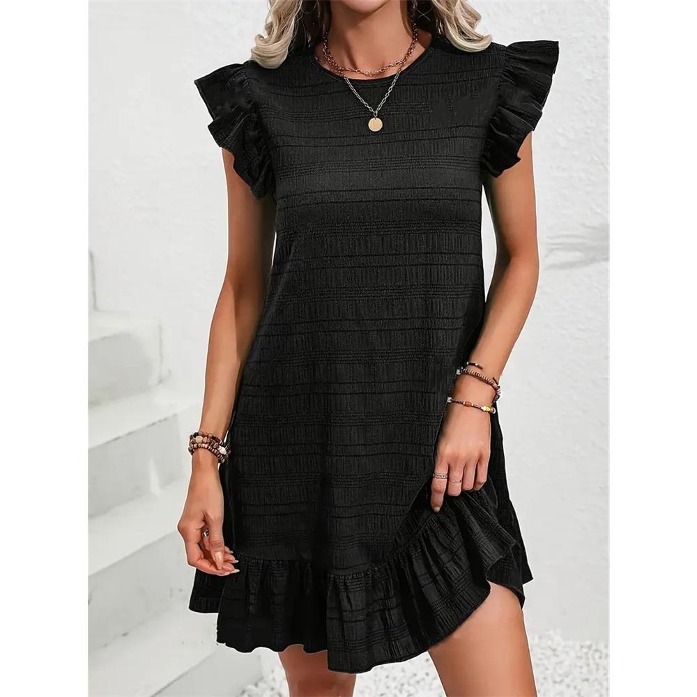 

Женское летнее свободное платье с рукавами-крылышками и оборками, однотонное праздничное цельное платье длиной выше колена 5XL