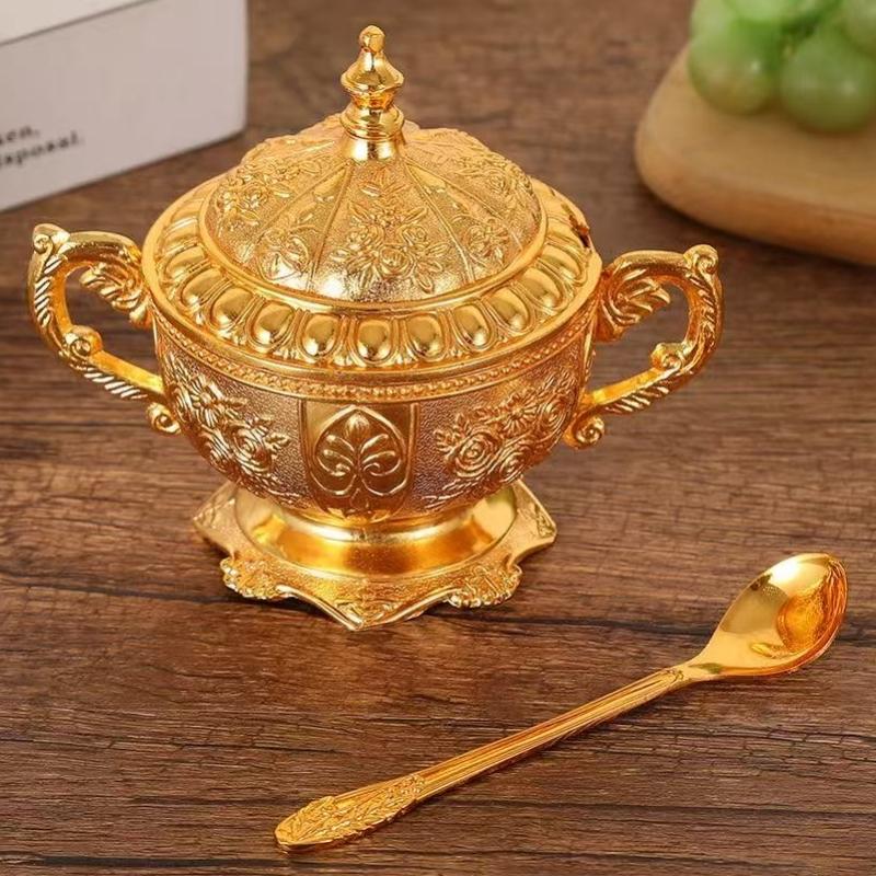 Frasco de Condimentos Dorado, Estilo Europeo de Aleación con Tapa Contenedor de Especias Sal Mantequilla Organizador, Frasco de Almacenamiento para Granos de Café, Herramientas de Cocina