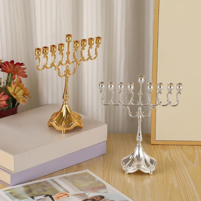 9 Branch Hanukkah Menorah Candle Holders for Shabbat,Tabernacle, Menorahs Chanukah Party Supplies Housewarming Present