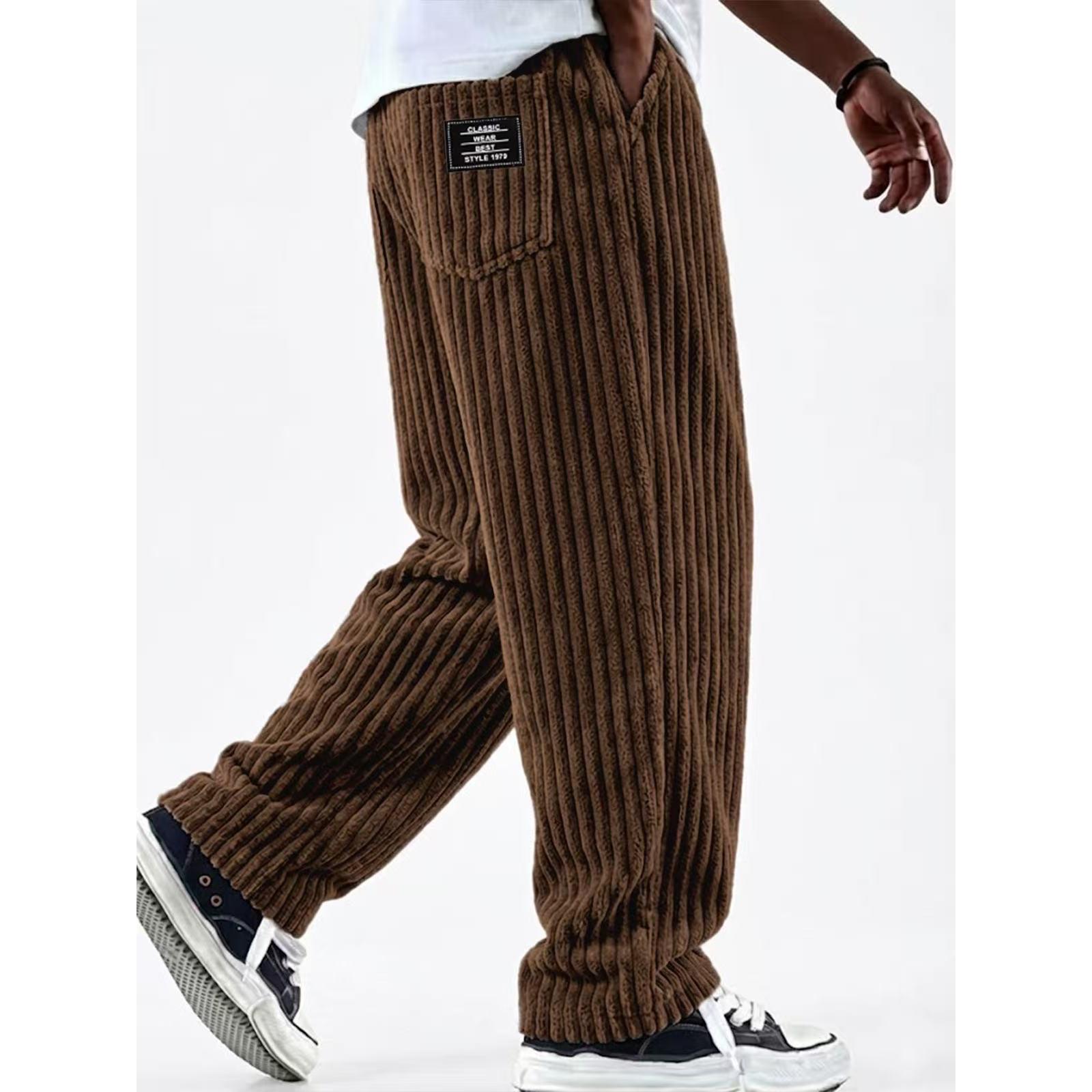 

Men s American- Retro Vertical Stripe Corduroy Pants - Men s Loose Straight-fit Casual Pants XXL кавовий