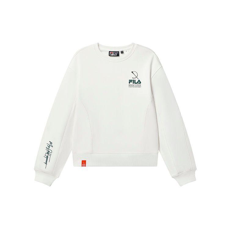 FILA Solid Color Crew Neck Pullover Long Sleeve Sweatshirt Women sweatshirt Cloud-Mushroom-White F11W319208F-WT