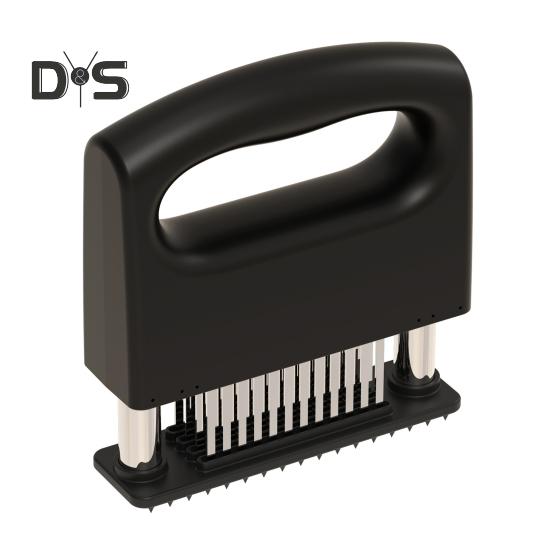 

Мясной тендерайзер для говядины, индейки, курицы, 48 игл из нержавеющей стали, прочный кухонный инструмент для сочного, ароматного мяса, улучшения маринадов, сокращения времени приготовления чёрный