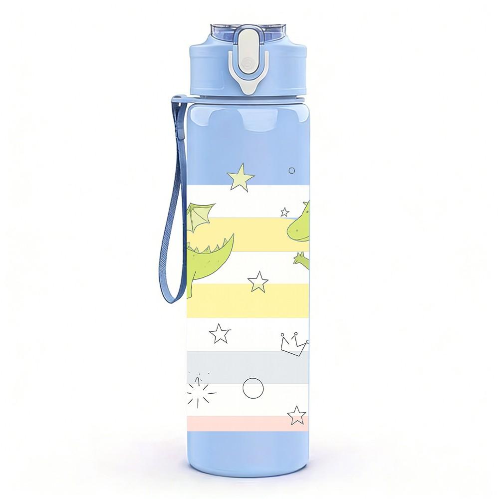 1PC Pastel Dinosaur Repeat Pattern 750ml Color Plastic Sports Water Bottle Leakproof Flip Straw Lid Suitable for Sports Office Home Use