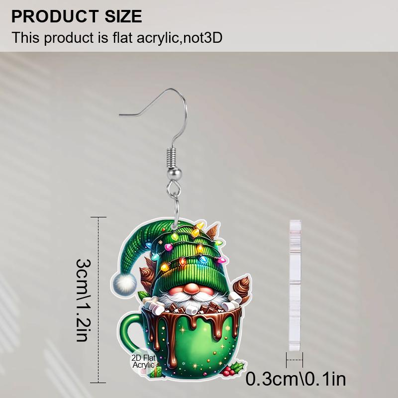2D Flat Acrylic Green Dwarf Cup Drop Earrings, Suitable As A Holiday Gift for Women or Christmas Party Decoration Jewelry.