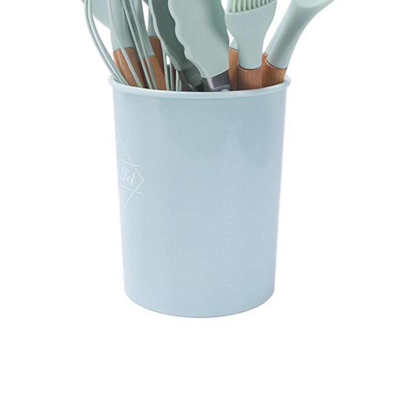 Wooden Handle Silicone Kitchen Utensils Non Stick Cooking Spoon Spatula Brush Scraper Clip Set