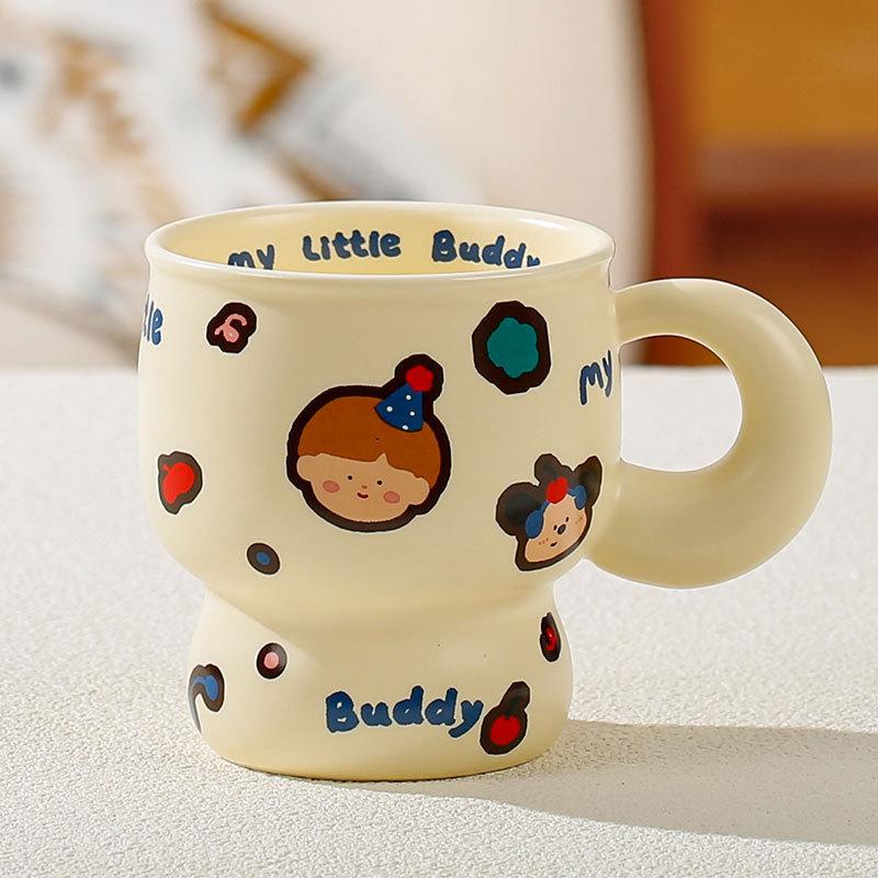 

High looking Cartoon Boy and Girl Ceramic Cup Breakfast Milk Cup Couple Drinking Water Cup Home Dormitory Coffee Cup 301-400ml