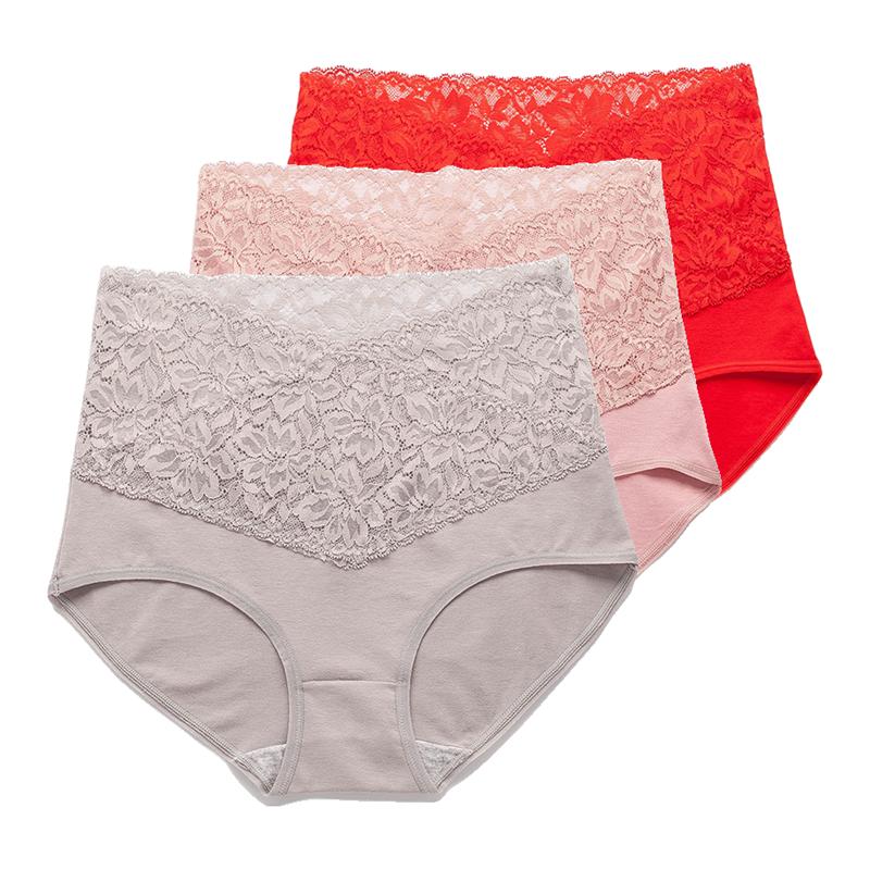 Underwear For Women Lace High Waist Briefs Tummy Control Butt Lift Sexy Large Size Cotton Panties