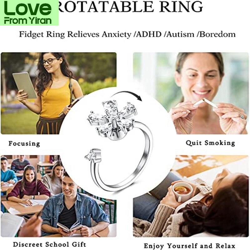 Finger Spinner Rings Fidget Anxiety Rings Sunflower For Women Relieving Anxiety Rings Rotate Anti Stress Rings Toy GirlTrendy Rings