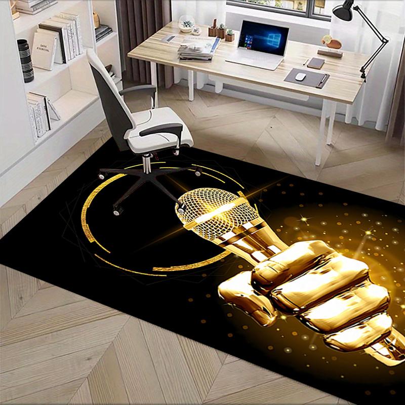 Golden Microphone Chair Mat Office Carpet, Oversized Rug for Home Decor, Sofa Mat, Desk Pad Gift, Suitable for Bedroom, Living Room, Various Rooms